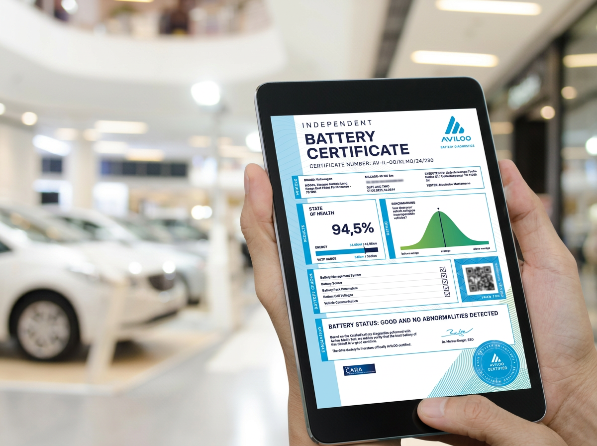Exemplo real do Certificado AVILOO com Estado de Saúde, comparativo estatístico e verificações